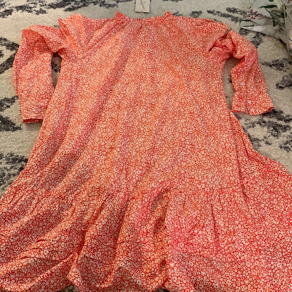 Flower print dress with sleeves & mock neck